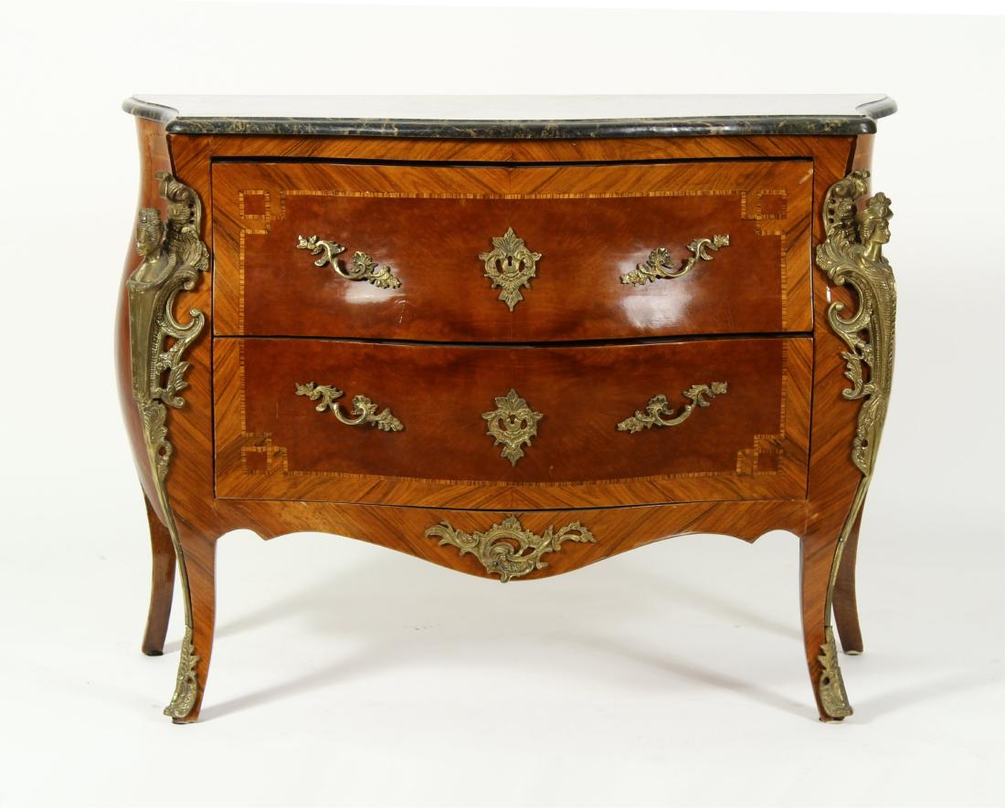 Louis XIV Style Inlaid Wood/Marble Commode (1 of 12)