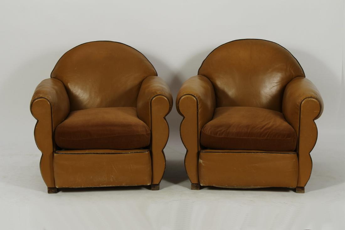 Pair Art Deco Leather Club Chairs, c. 1930 (1 of 10)