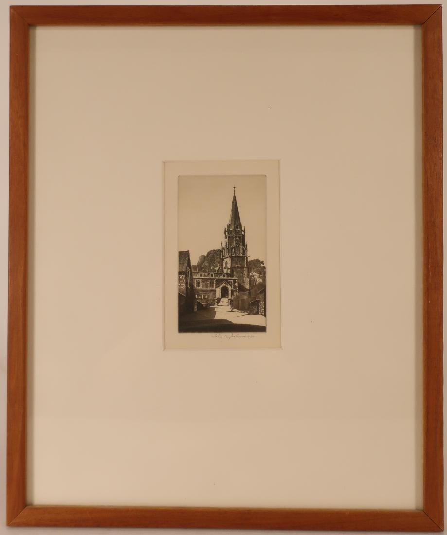 John Taylor Arms Am 1887-1953 Wilby Church Etching: John Taylor Arms American 1887-1953 St Mary's Church Wilby, Etching, pencil signed and dated 1940.(QNUN6001)(TC)Dimensions: plate mark 4.2x2.4, framed 14x11