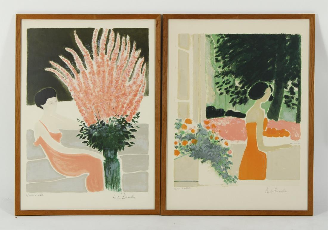 Andre Brasilier, Fr., Woman w/ Flowers, 2 litho: Andre Brasilier, Fr., b.1929, Woman with Flowers, 2 lithographs(MMUD6101/2)(MM)Dimensions: 25 x 19, framed 31 x 22 1/2 Property Title: From a Duchess County Home