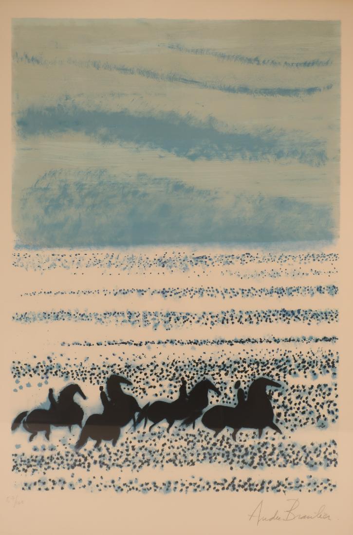 Andre Brasilier,Fr.,Blue Horses,litho: Andre Brasilier, Fr.,b.1929, Blue Horses, color lithograph, signed and numbered(MMUD6100)(MM)Dimensions: 30 x 21, framed 38 x 26 Property Title: From a Duchess County Home