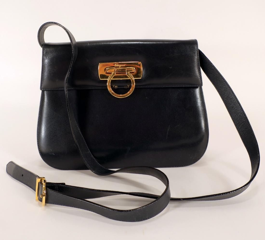 Navy Leather Shoulder Bag by Ferragamo (1 of 6)