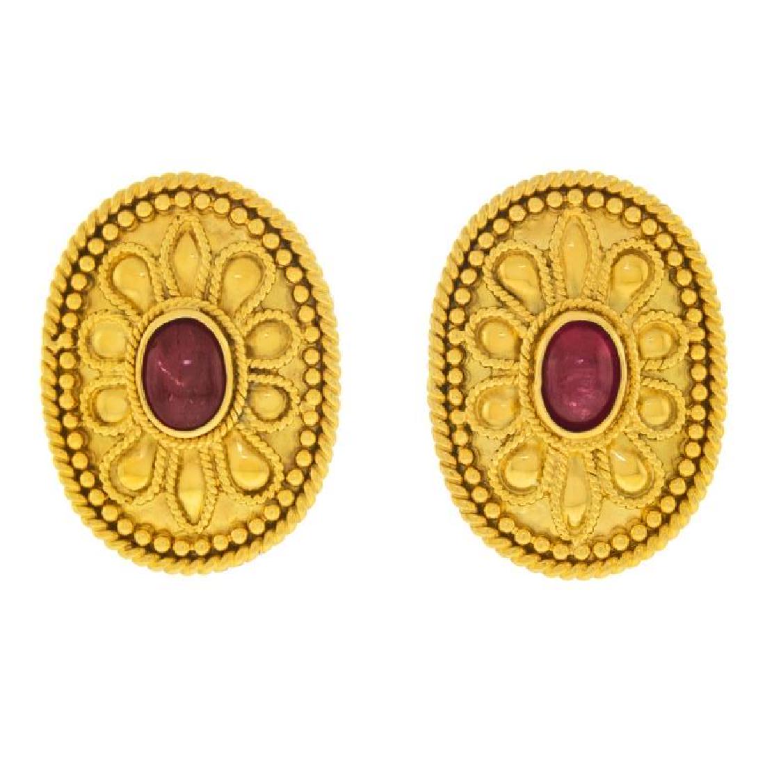 Archaic Motif 18k and Ruby Earrings (1 of 8)