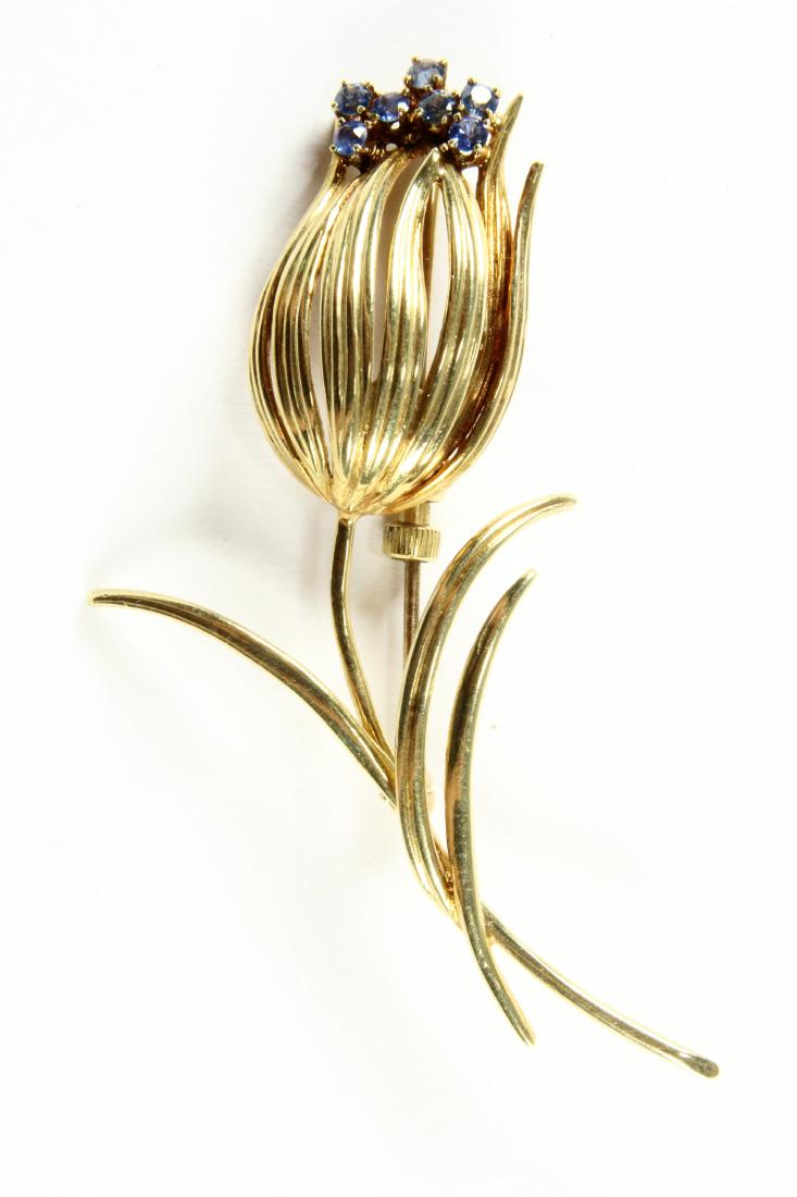 Cartier 14k Gold and Sapphire Flower Pin (1 of 4)