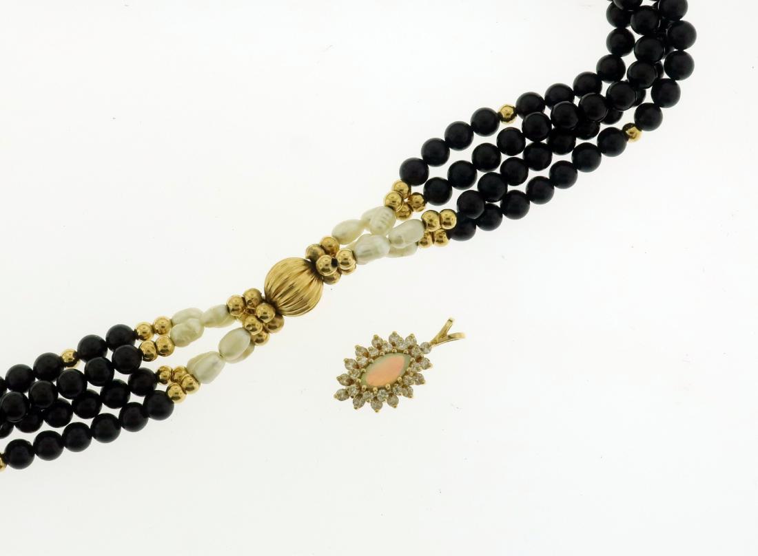 14K Pearl & Jet Necklace + Opal & Diamond Pendant (1 of 8)