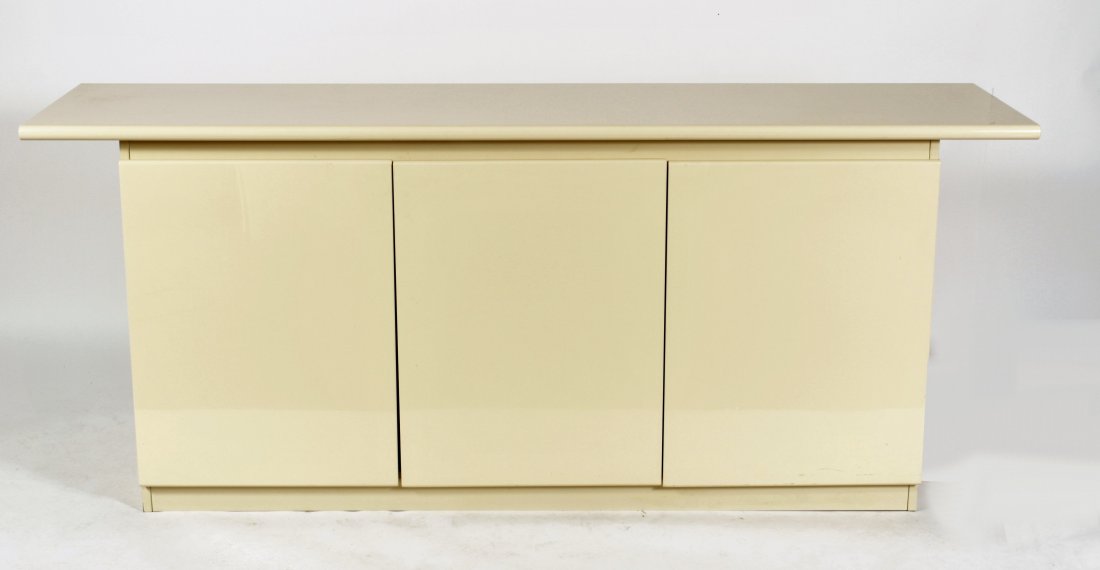 Cidue Italian Cream Lacquered Buffet, c. 1980: An Italian Cream Lacquered Buffet/Sideboard by Cidue c. 1980, the label under the pegged removable top. See 1stDibs for other examples by this maker. 78\" W x 20\" D x 32\" H