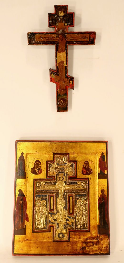 Russian Icons, 18/19th C., one with brass Ohklad (1 of 7)