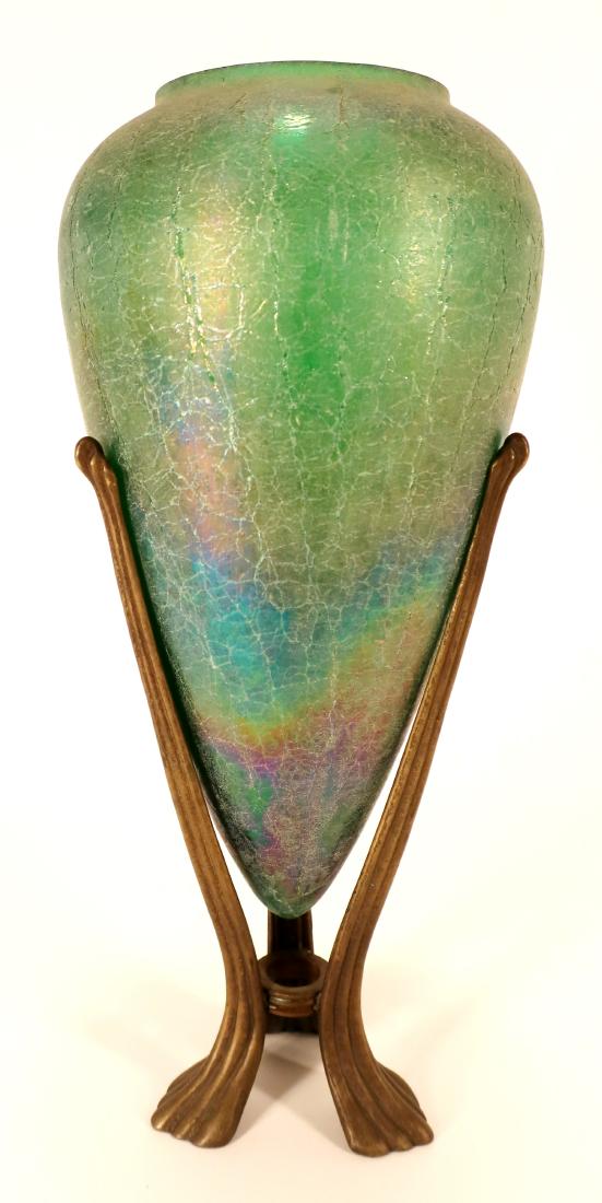Glass Vase on bronze stand in style of Loetz, 20th (1 of 5)