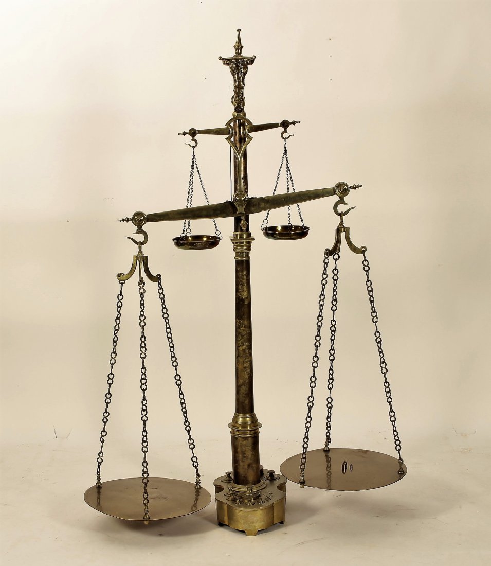 Antique Portuguese Brass Scales w Bull, Lisbon, 19th c. (1 of 10)