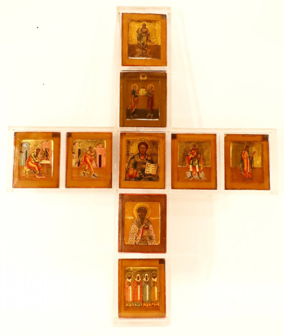 9 Russian Pocket Icons, 19th C., in Shadow Box (1 of 7)