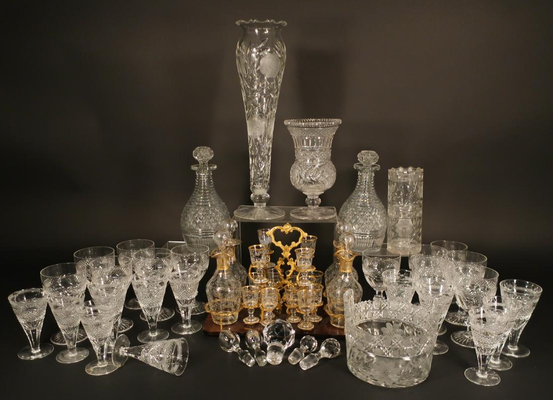 Lot of Etched, Cut and Pressed Glass: Lot of Etched, Cut and Pressed Glass, Includes decanters, vases, ice buckets, wine glasses, cordials, etc. [PARO7312/LOT] (PR) Dimensions: Various Provenance: From a New York City collection