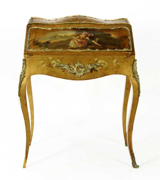 Louis Xiv Style Paint Decorated Cylinder Desk