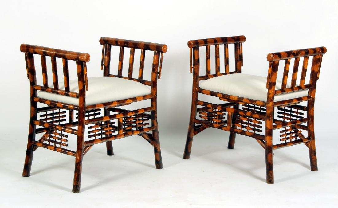 Pr. of Faux Tortoise Shell Painted Bamboo Benches (1 of 5)