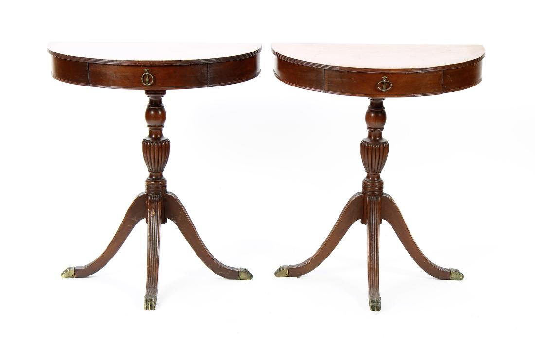 Pr. of Kittinger Duncan Phyfe Syle Demilune: Pair of Kittinger Duncan Phyfe Style Demilune Tables [BRON6111/2] (MM) Dimensions: 31"H x 26 1/2"W x 13"D