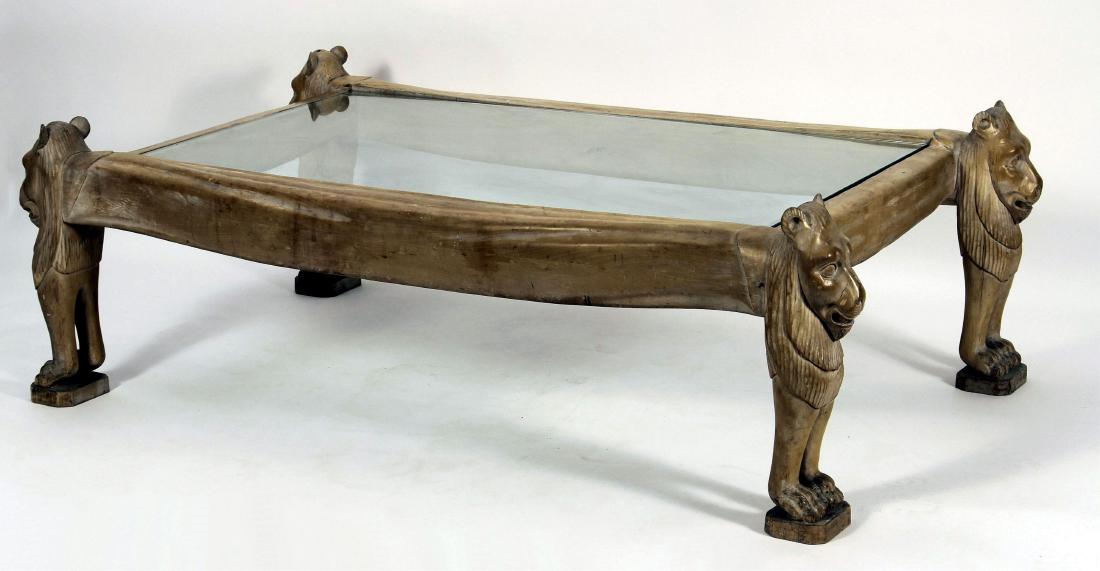 Glass Top Coffee Table on Carved Wooden Base (1 of 6)