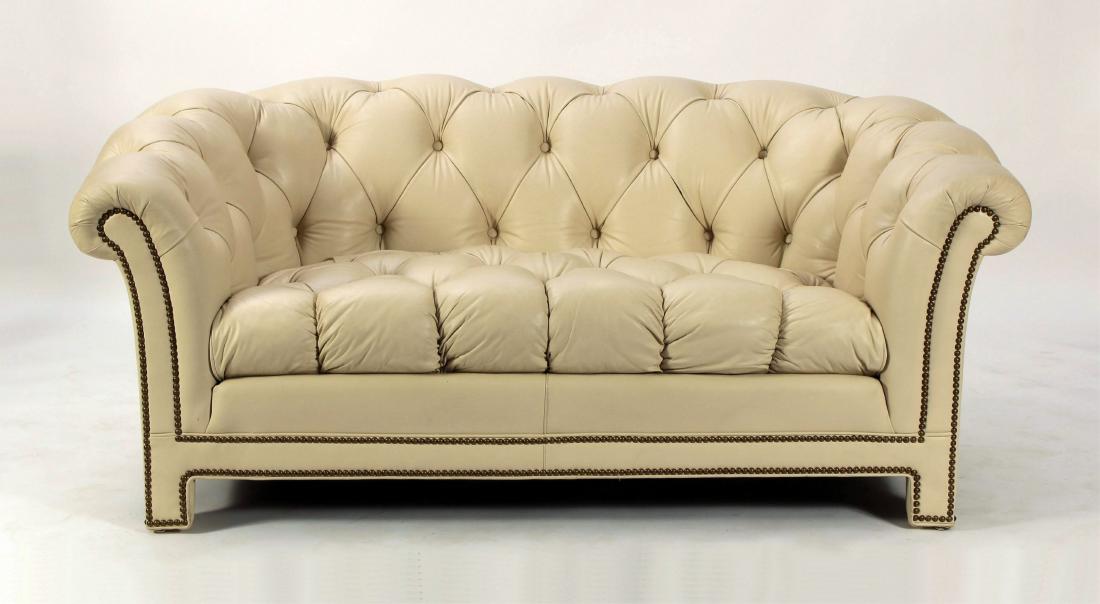 Tufted Cream Leather Loveseat, Hancock & Moore (1 of 7)
