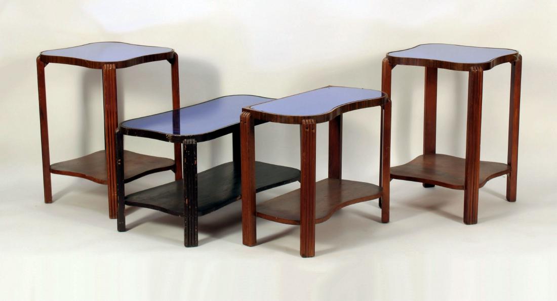 Set of Four Art Deco Blue Glass Topped Side Tables (1 of 11)