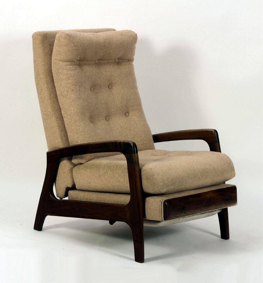 Walnut Recliner by Adrian Pearsall for Craft 1965: A Walnut and Wheat Upholstered Recliner by Adrian Pearsall for Craft, c. 1965 [RORS7003] (TC) Dimensions: H: 40 inches: W: 25 inches: D: 37 inches, Seat 16.5 in. H