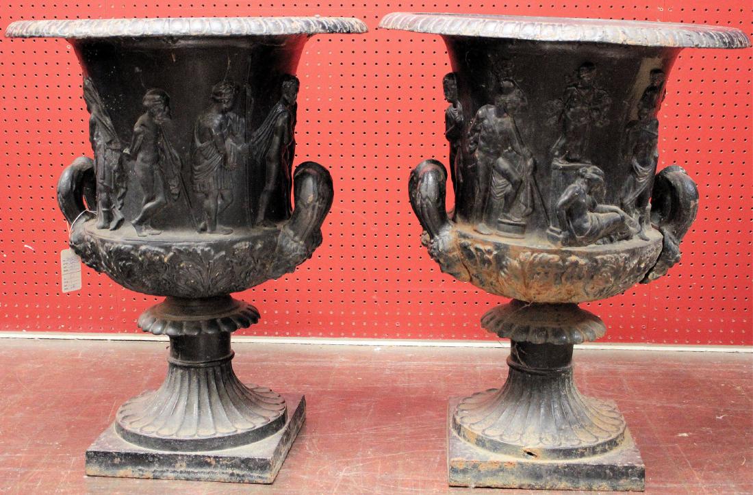 Pair of Cast Iron Campana Style Garden Urns, 19th c. (1 of 6)