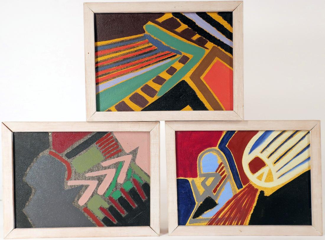 Chloe Fremantle, Triptych, 1987: Annunico Cream # 1708. Annuncio Ochre # 1710. Annuncio Grey #1709. Titled and dated. All signed in pencil on verso. [JBER6406/3] (AC) Dimensions: Framed: 6" x 8" Provenance: From the collection of Car