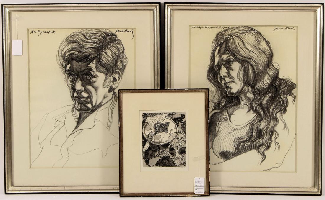 Jack Beal, Pr of Portraits, Charcoal & Lithograph (1 of 8)
