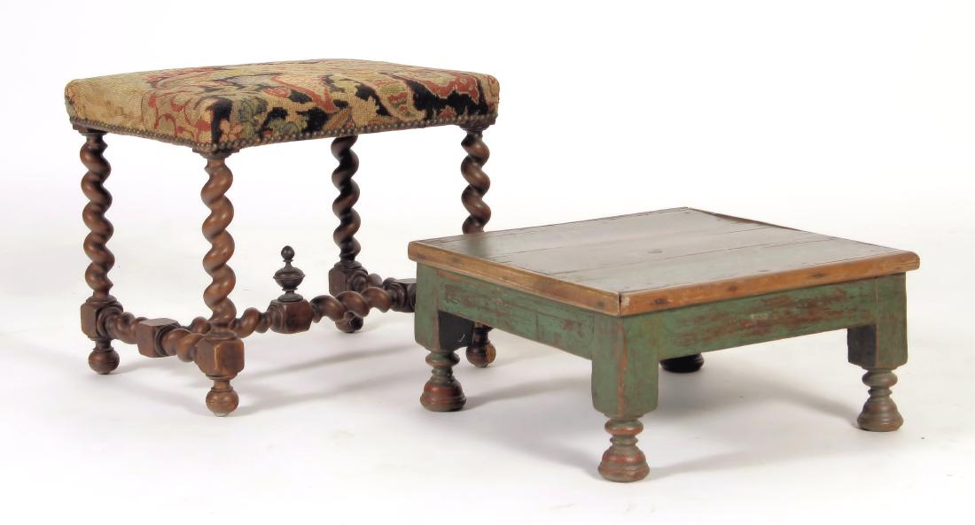 19th C. or Earlier Barley Twist footstool, low tab (1 of 6)
