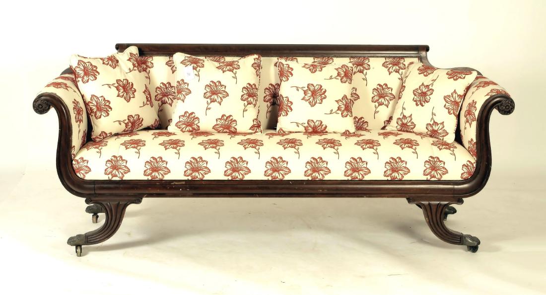 Federal Style Carved Wood and Upholstered Sofa (1 of 7)