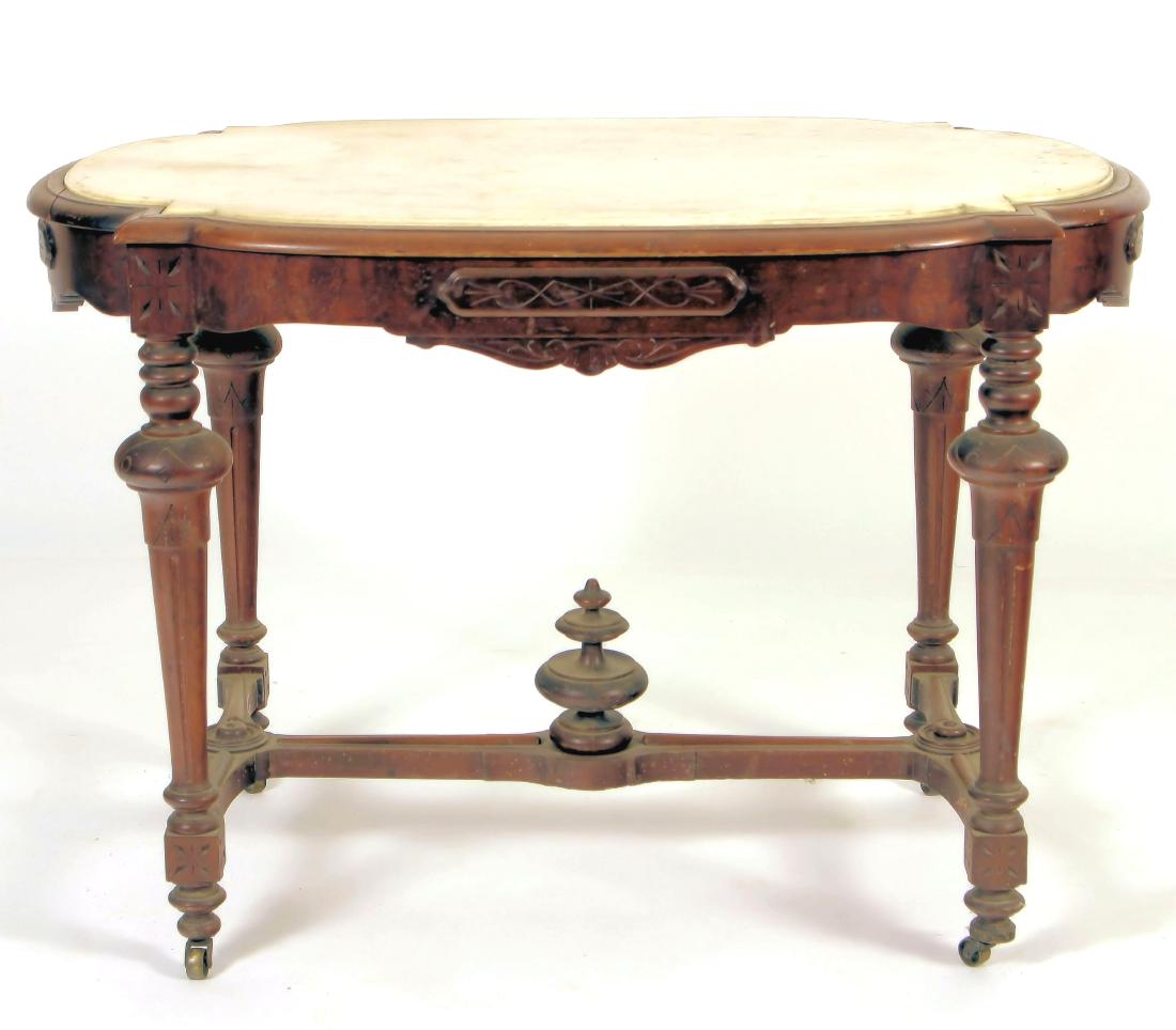 Eastlake Carved Wood /Marble Center Table (1 of 7)