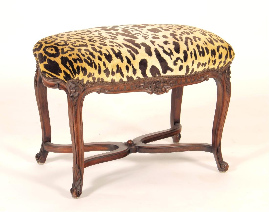 French Provincial Style Wood and Upholstered Stool (1 of 4)