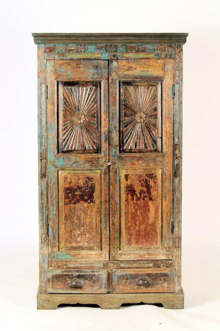 Indian Wood Carved Painted Storage Cabinet (1 of 5)