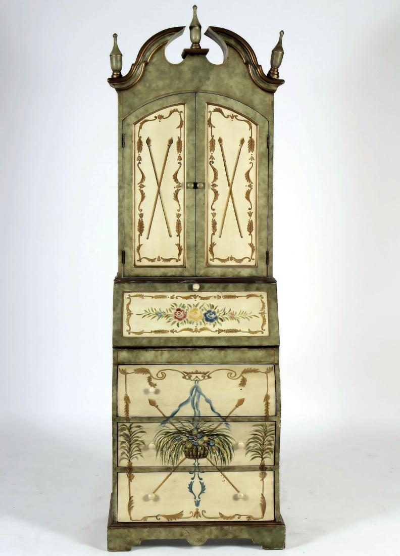 Paint-Decorated 2-Part Bombe Secretary Cabinet (1 of 6)