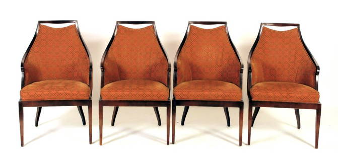 4 Jacques Garcia "Malmaison Chairs" for Baker: Jacques Garcia,Fr.,b.1947, 4 "Malmaison Chairs" no.3743 for Baker Furniture ,c. 2004, wood and upholstered (NAXT8000/4) (MM) Dimensions: 38 1/2"H x 24"W x 25"D Property Title: From a North Salem New