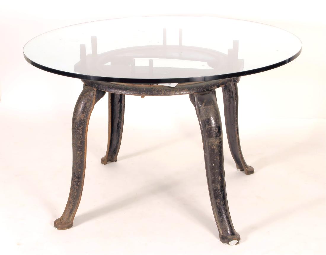 19th C. Industrial Cast Iron Table with Glass (1 of 8)