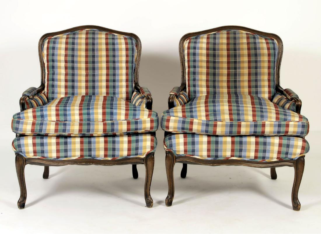 Pair of French Provincial Style Checked Bergeres (1 of 7)
