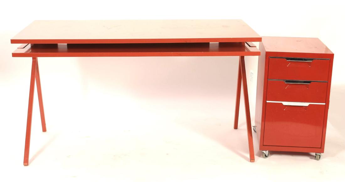 Modern Red Desk and Filing Cabinet (1 of 7)