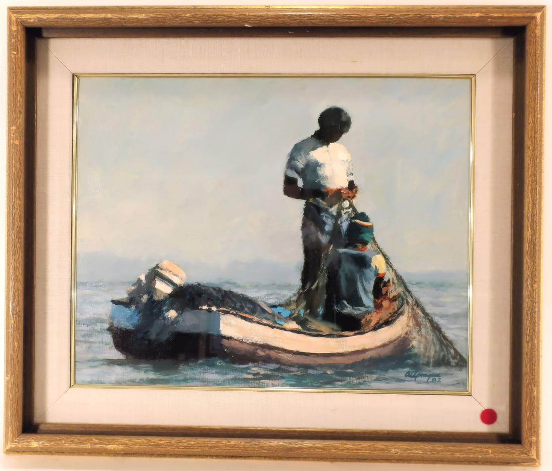 Al Prague, 20th C., Fisherman, 1982, O/C (1 of 5)