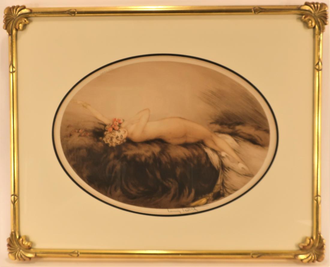 Icart, "Venus" Blonde Nude on Fur, Hand Signed: Icart, French, 1888-1950, "Venus", Blonde Nude on Fur, oval etching hand-signed. (SSOR8002) (TC) Dimensions: Property Title: From a private New Rochelle, NY home