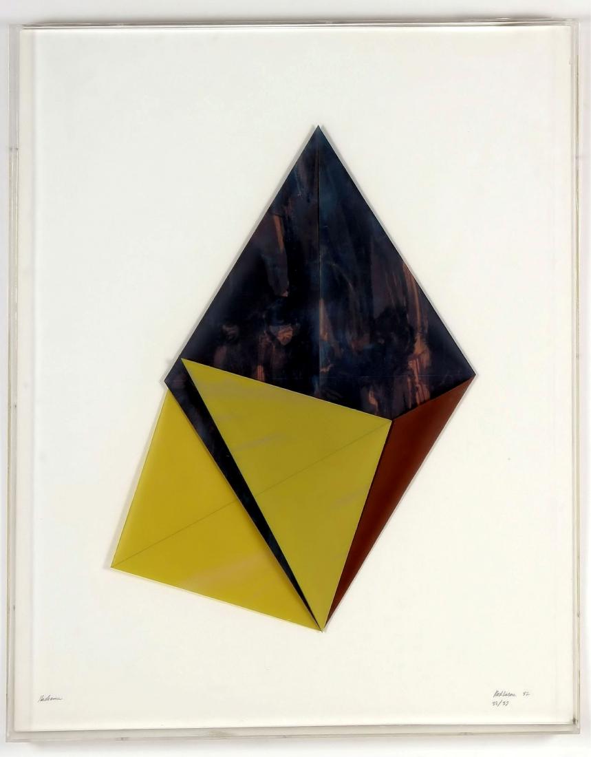 Dorothea Rockburne, Am., b. 1934, "Radiance": Dorothea Rockburne, American, b. 1934, "Radiance", 1982, Color Lithograph on folded paper, signed, dated and numbered 33/37 lower right, titled lower left, in plexiglass box/frame. (BNPP8311) (EKW) D