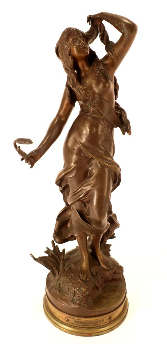 Aft. Moreau, "Brise du Soir", Large Bronze Maiden: Bronze Sculpture of a Woman after Auguste Moreau, “Brise du Soir”, bronze, impressed signature on back , engraved plaque on front of base (DBRO7004) (TC) Dimensions: 17" H Property Title: From t