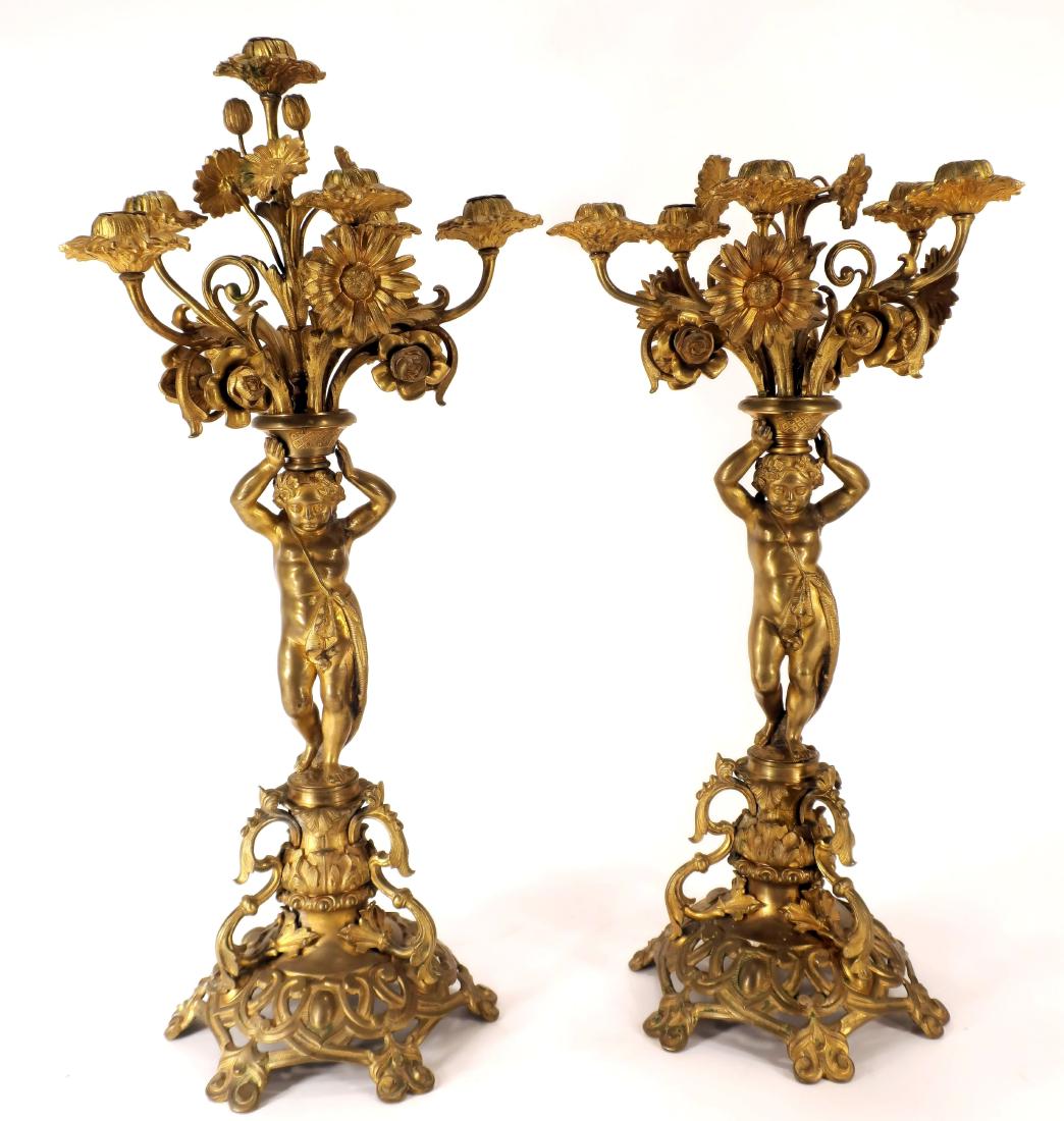 Pair Brass Putti Candelabra (1 of 8)