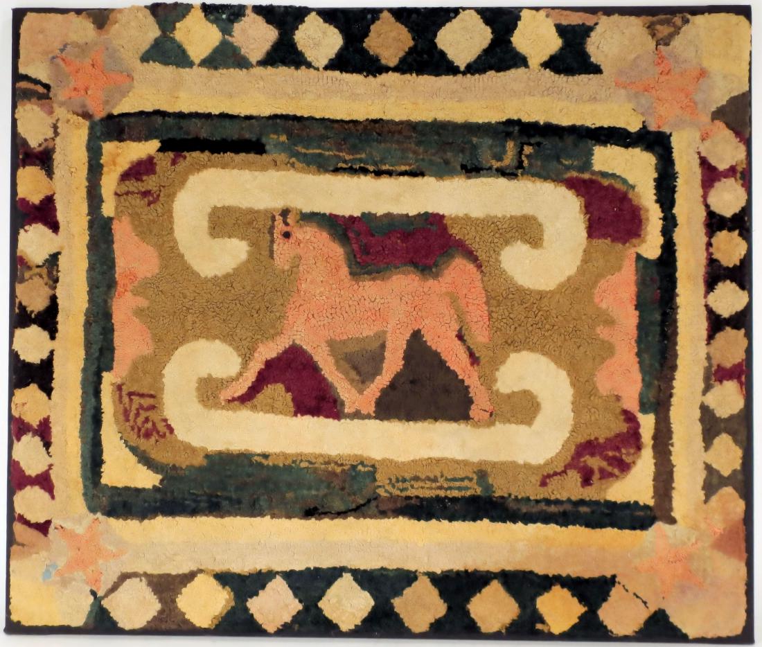 American Hooked Rug with Horse and Stars c 1890 (1 of 6)