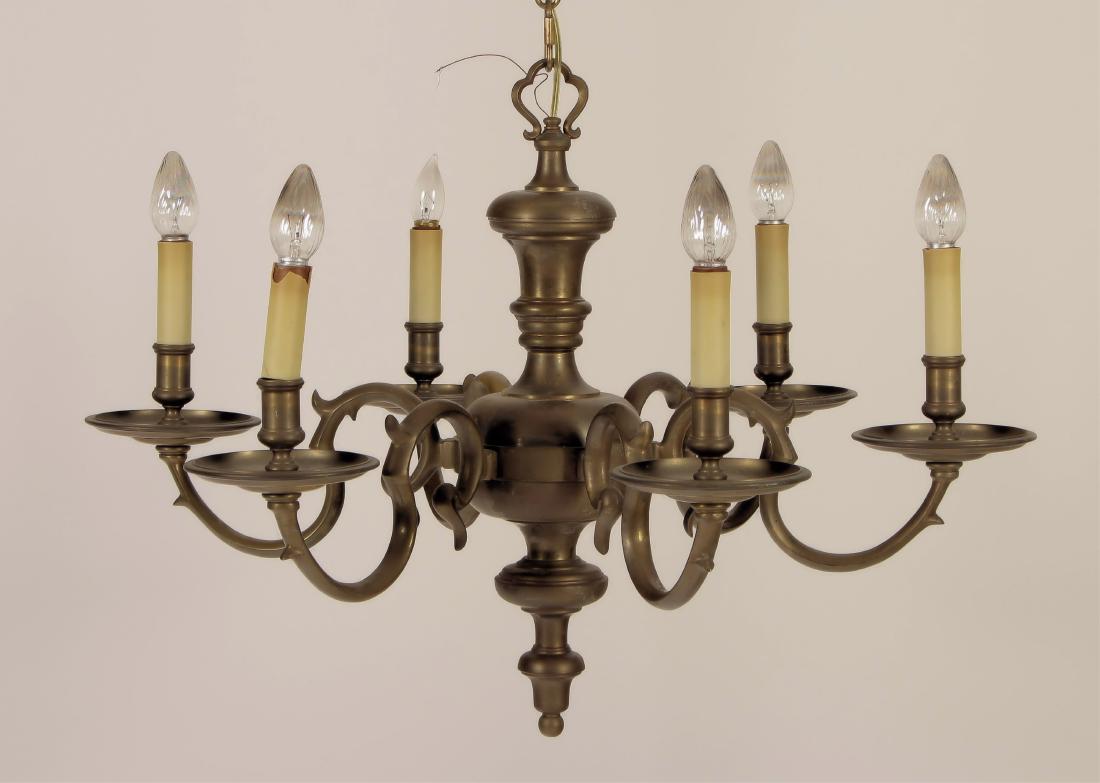 Vintage Georgian-Style Sold Brass 6-Arm Chandelier (1 of 5)