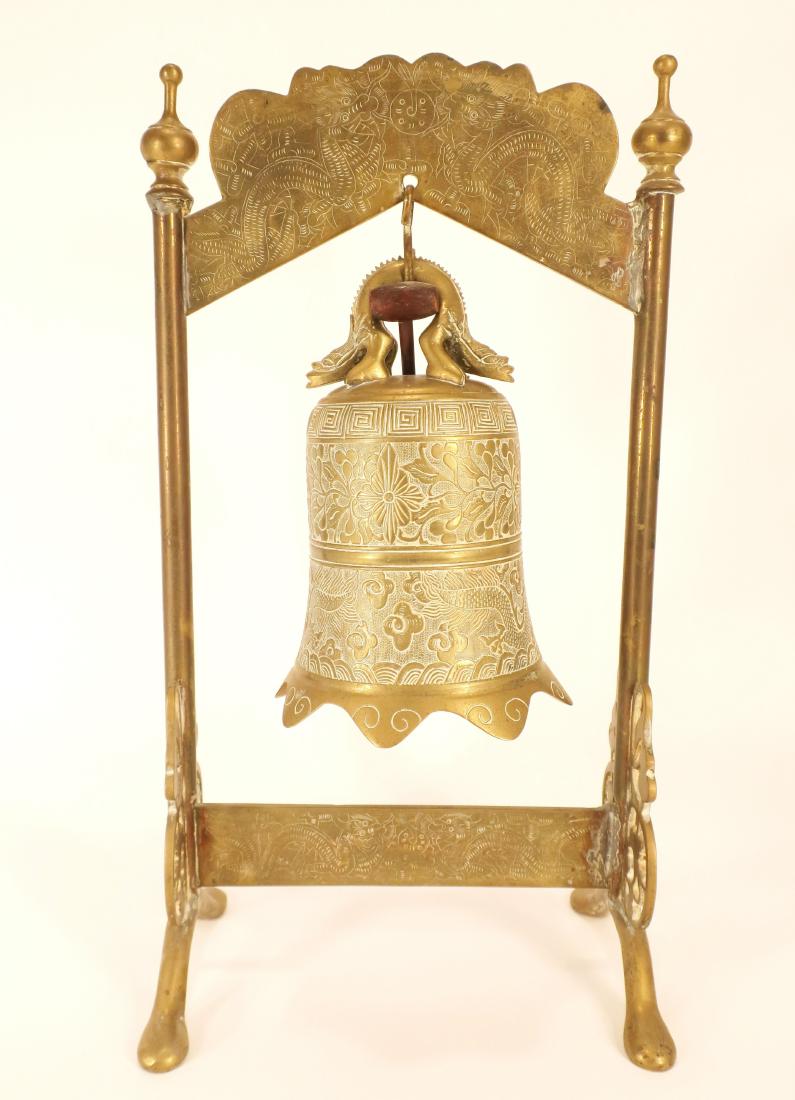 Chinese Brass Temple Bell on Stand. (1 of 7)