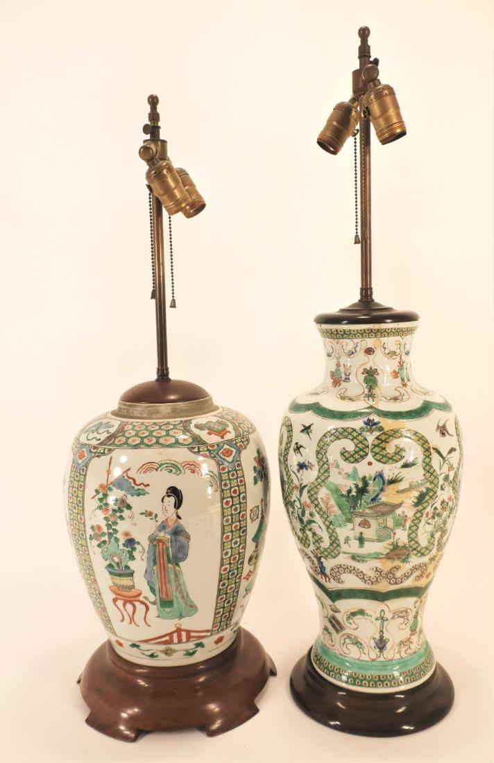 Lot of 2: Chinese Famille Verte Porcelain Lamps (1 of 5)