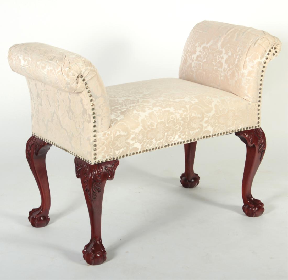 Chippendale Style Wood Carved and Uph. Bench (1 of 4)