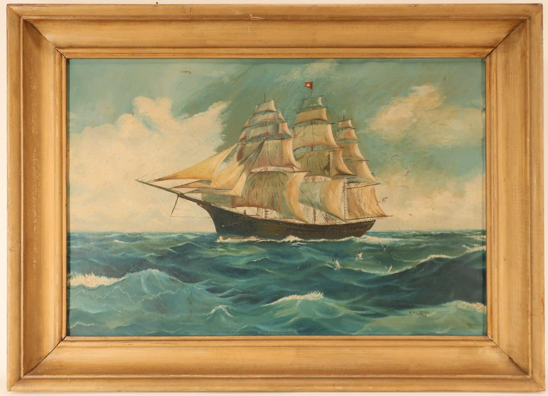 Am.School,Ship at Sea, O/C, signed R.P.Lester (1 of 7)