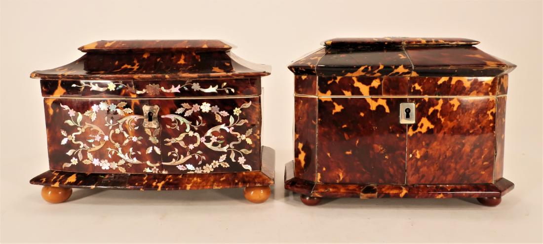 2 Regency/Victorian Tortoise Tea Caddies, 19th c. (1 of 7)