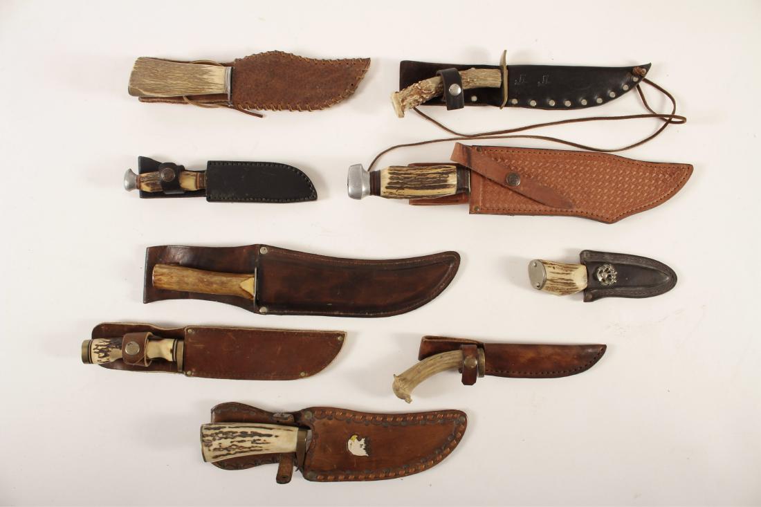 Nine Vintage Fixed Blade Knives with Stag Handles (1 of 8)