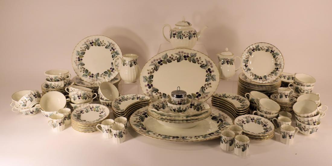 Royal Worcester Lavinia Dinner Service: Royal Worcester Lavinia pattern. Cream. 11-10.5" dinner plates, 11-8" salad plates, 12-6" bread plates, 12-6" bowls, 12-bone dishes, 12-cups, 10-saucers, 12-demitasse cups and saucers, 12-cream soups 