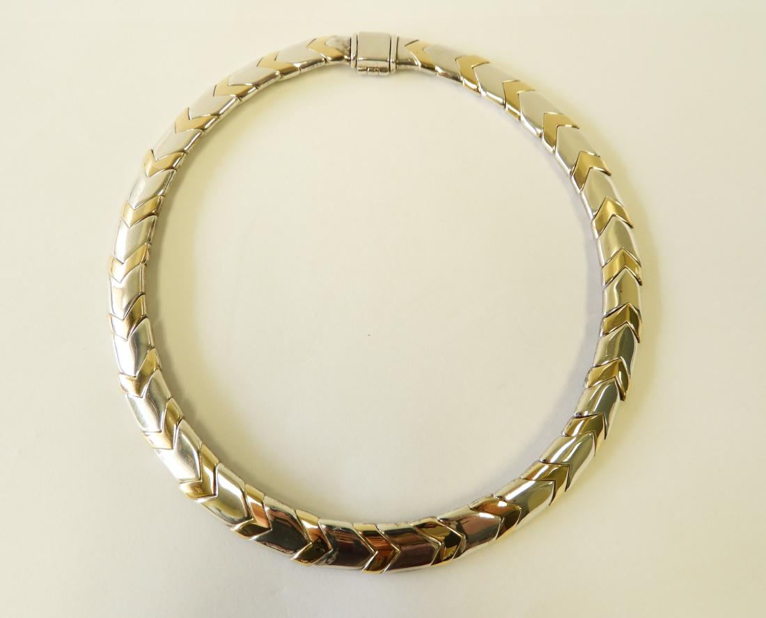 Tiffany & Co Sterling Silver Choker Necklace: Sterling silver chevron choker marked 925 by Tiffany and Company. 3.95 ozt. (DORC1228) (KR) NOTE: All jewelry lots must be paid by wire transfer. Dimensions: 6" drop